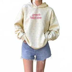 NEW ELEVATED FAITH unisex - growth takes time allover floral hoodie in butter ye